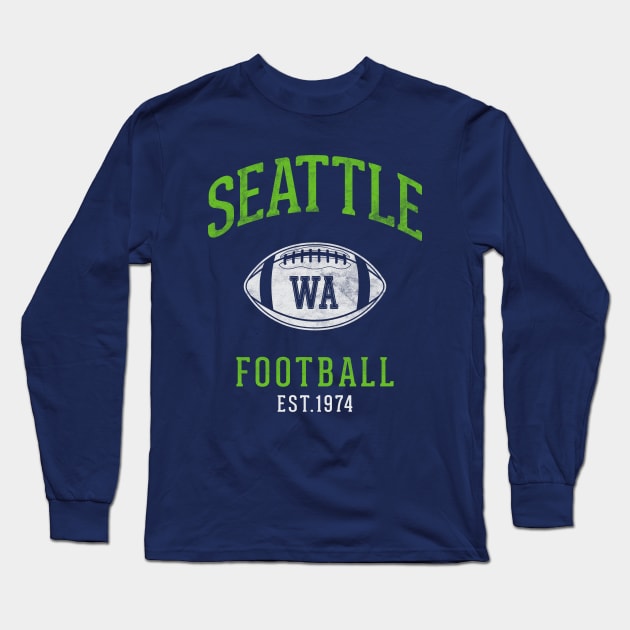 Distressed Vintage Seattle Seahawks Football Tailgate Gift Long Sleeve T-Shirt by BooTeeQue